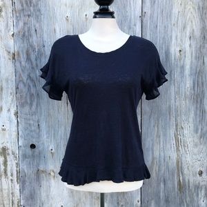 RW&Co Navy Blue Linen Open Back Jersey Top